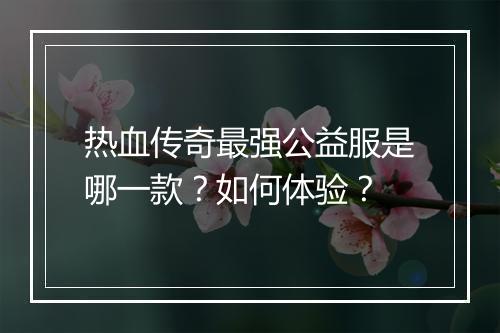 热血传奇最强公益服是哪一款？如何体验？