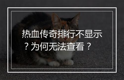 热血传奇排行不显示？为何无法查看？