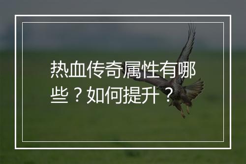 热血传奇属性有哪些？如何提升？