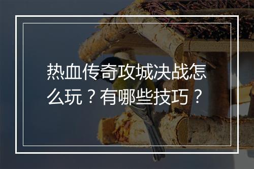 热血传奇攻城决战怎么玩？有哪些技巧？