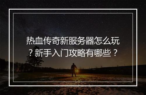 热血传奇新服务器怎么玩？新手入门攻略有哪些？