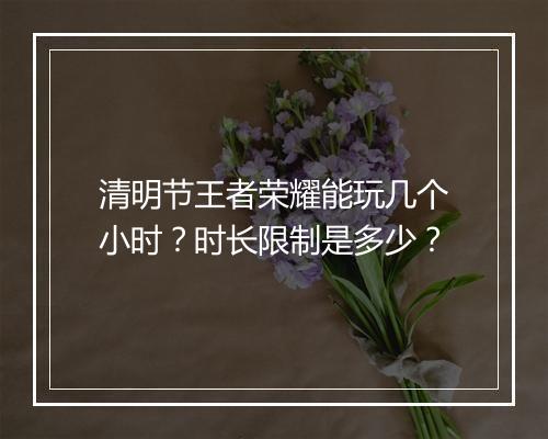 清明节王者荣耀能玩几个小时？时长限制是多少？