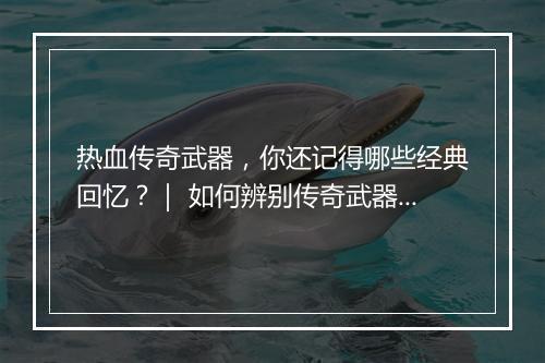 热血传奇武器，你还记得哪些经典回忆？｜ 如何辨别传奇武器真伪？