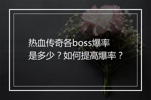 热血传奇各boss爆率是多少？如何提高爆率？