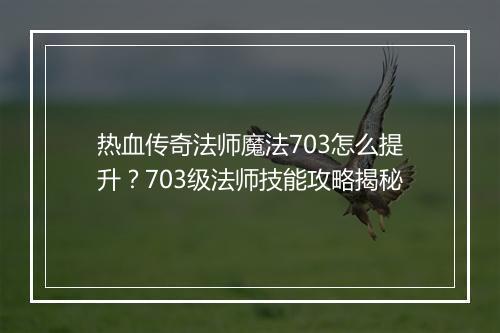 热血传奇法师魔法703怎么提升？703级法师技能攻略揭秘