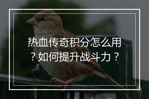热血传奇积分怎么用？如何提升战斗力？