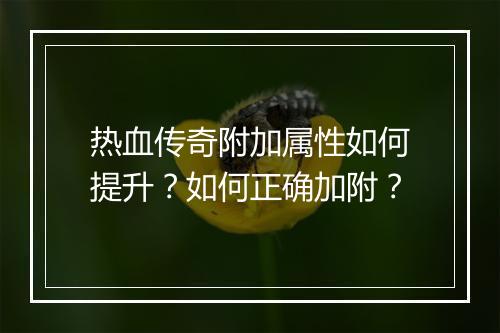 热血传奇附加属性如何提升？如何正确加附？