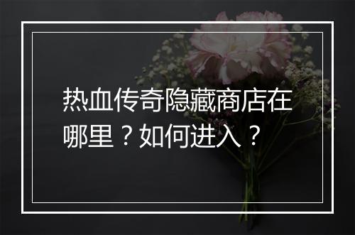 热血传奇隐藏商店在哪里？如何进入？