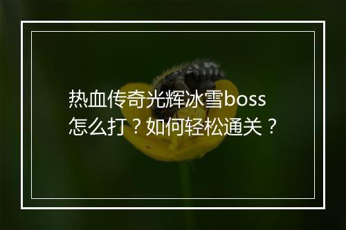 热血传奇光辉冰雪boss怎么打？如何轻松通关？