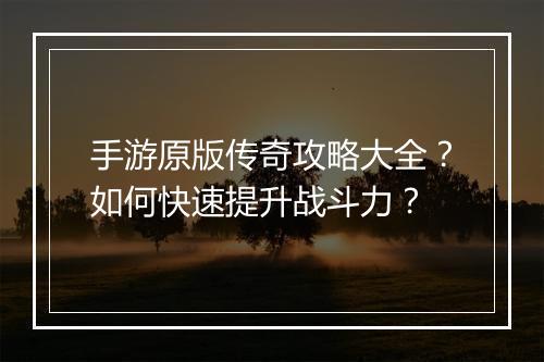 手游原版传奇攻略大全？如何快速提升战斗力？