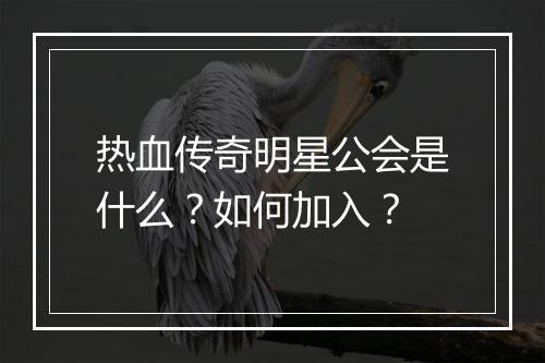 热血传奇明星公会是什么？如何加入？