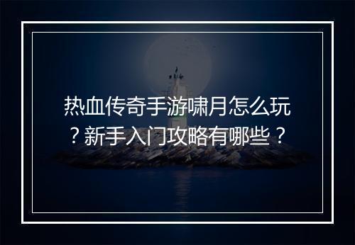 热血传奇手游啸月怎么玩？新手入门攻略有哪些？