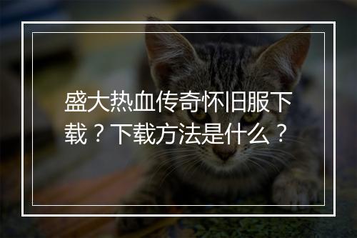 盛大热血传奇怀旧服下载？下载方法是什么？
