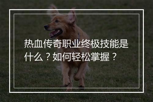 热血传奇职业终极技能是什么？如何轻松掌握？