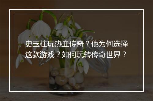 史玉柱玩热血传奇？他为何选择这款游戏？如何玩转传奇世界？