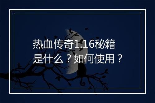 热血传奇1.16秘籍是什么？如何使用？