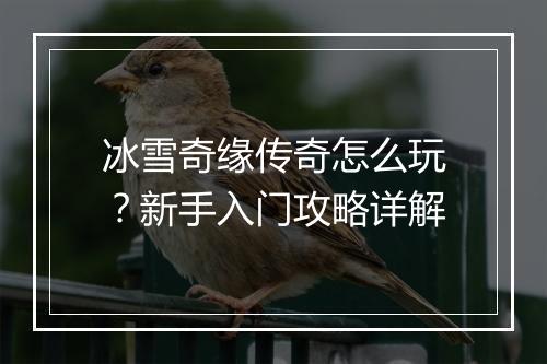 冰雪奇缘传奇怎么玩？新手入门攻略详解