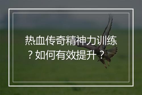 热血传奇精神力训练？如何有效提升？