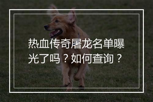 热血传奇屠龙名单曝光了吗？如何查询？