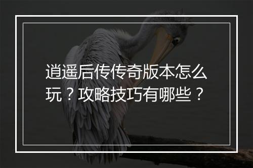 逍遥后传传奇版本怎么玩？攻略技巧有哪些？