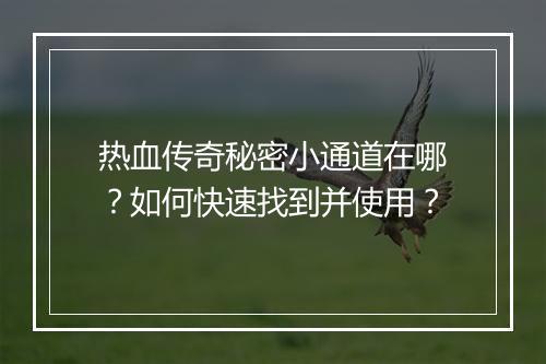 热血传奇秘密小通道在哪？如何快速找到并使用？