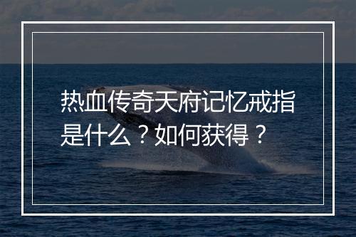热血传奇天府记忆戒指是什么？如何获得？