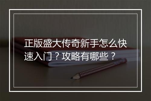 正版盛大传奇新手怎么快速入门？攻略有哪些？