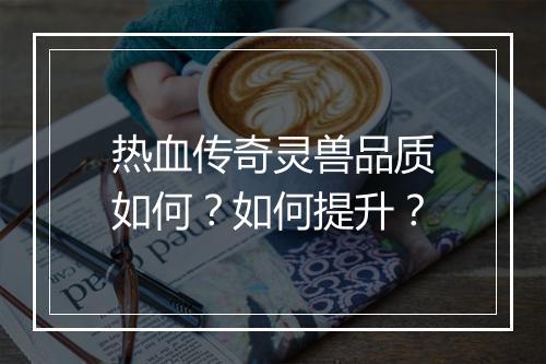 热血传奇灵兽品质如何？如何提升？
