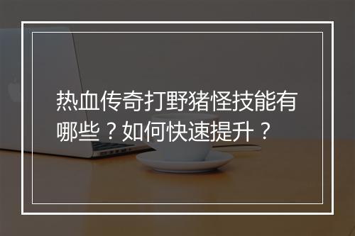 热血传奇打野猪怪技能有哪些？如何快速提升？