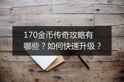 170金币传奇攻略有哪些？如何快速升级？