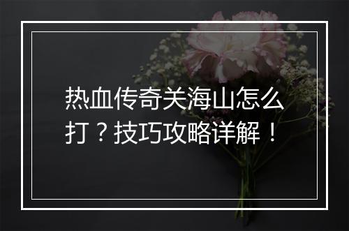 热血传奇关海山怎么打？技巧攻略详解！