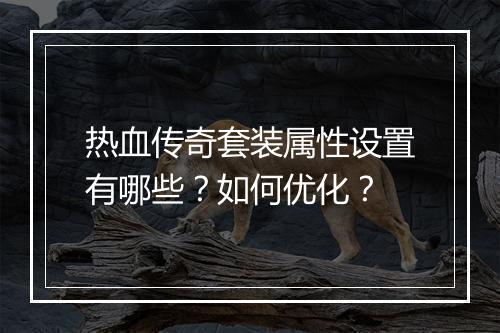 热血传奇套装属性设置有哪些？如何优化？