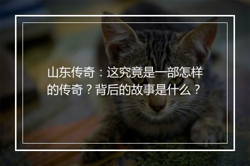 山东传奇：这究竟是一部怎样的传奇？背后的故事是什么？