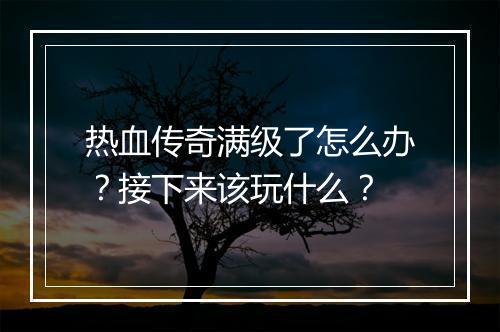 热血传奇满级了怎么办？接下来该玩什么？