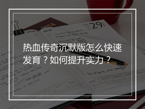 热血传奇沉默版怎么快速发育？如何提升实力？