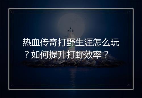 热血传奇打野生涯怎么玩?如何提升打野效率?