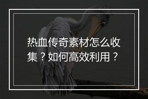 热血传奇素材怎么收集？如何高效利用？