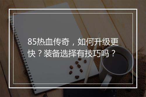 85热血传奇，如何升级更快？装备选择有技巧吗？