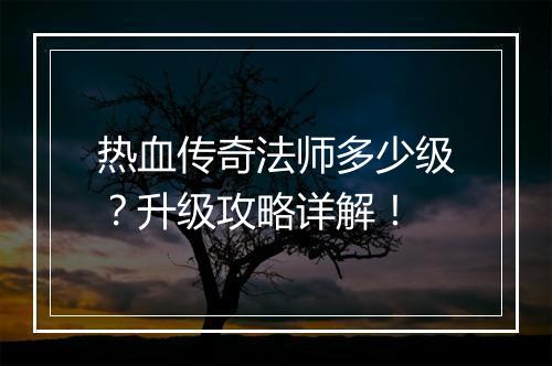 热血传奇法师多少级？升级攻略详解！