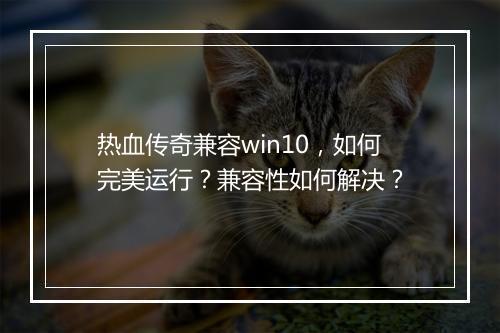 热血传奇兼容win10，如何完美运行？兼容性如何解决？