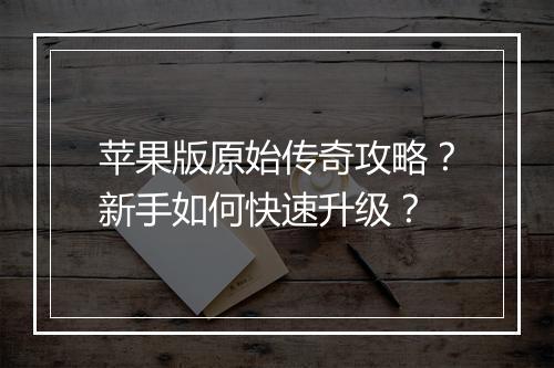 苹果版原始传奇攻略？新手如何快速升级？