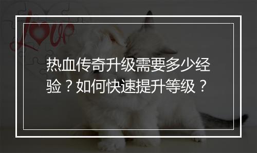 热血传奇升级需要多少经验？如何快速提升等级？