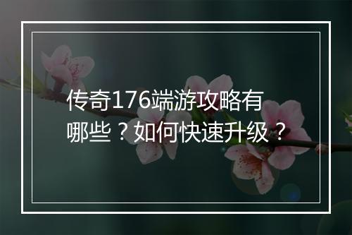 传奇176端游攻略有哪些？如何快速升级？