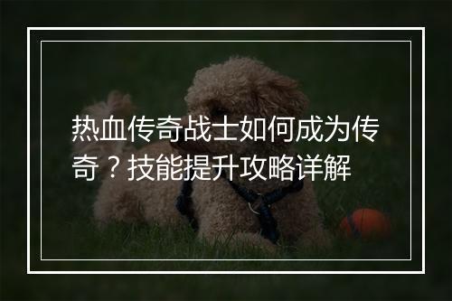 热血传奇战士如何成为传奇？技能提升攻略详解