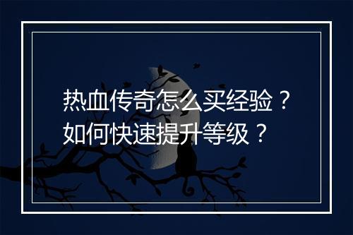 热血传奇怎么买经验？如何快速提升等级？