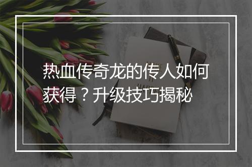 热血传奇龙的传人如何获得？升级技巧揭秘