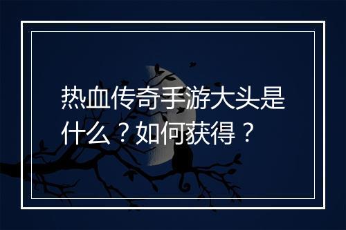 热血传奇手游大头是什么？如何获得？