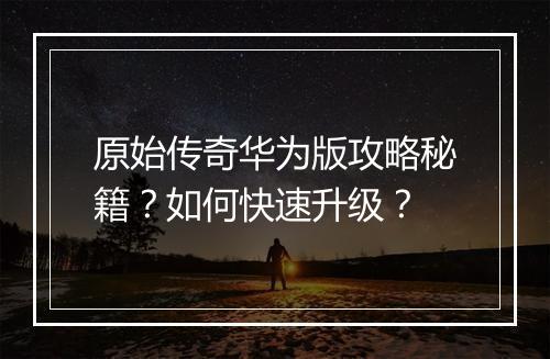 原始传奇华为版攻略秘籍？如何快速升级？