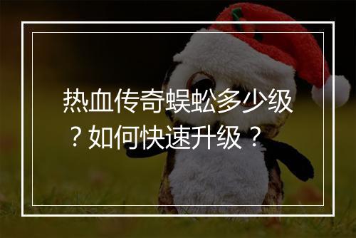 热血传奇蜈蚣多少级？如何快速升级？