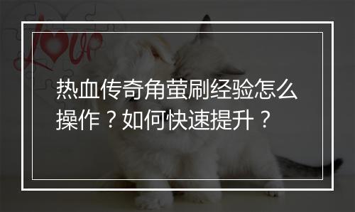 热血传奇角萤刷经验怎么操作？如何快速提升？
